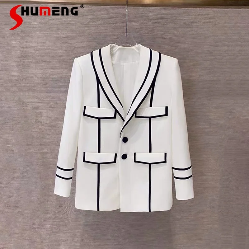

2022 Spriing Autumn New Female Fashionable White High-Grade Casual Suit Jacket Women's Elegant Streetwear Patchwork Blazers