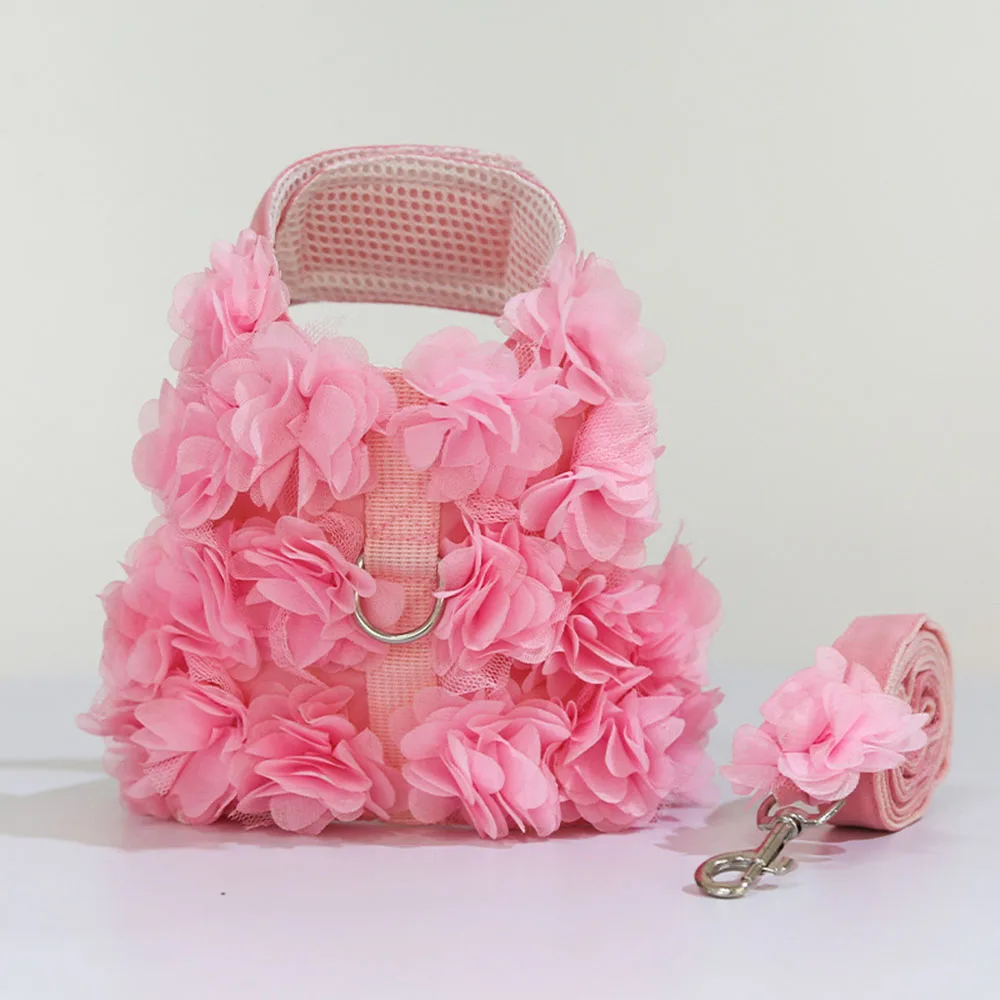 

Роскошный комплект шлейки и поводка для девочек и собак, мягкая Регулируемая дышащая сетка, милая Цветочная шлейка для щенков