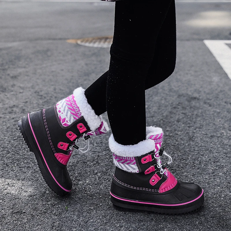 Kids Fashion Snow Boots Water Repellent Boys Girls School Sneakers Mid-Calf Outdoor Hiking Sports