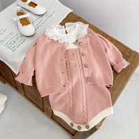 autumn baby girls sweater romper set embroidered flower knitted cardigan jacket sweet rompers spring new born clothing for girl