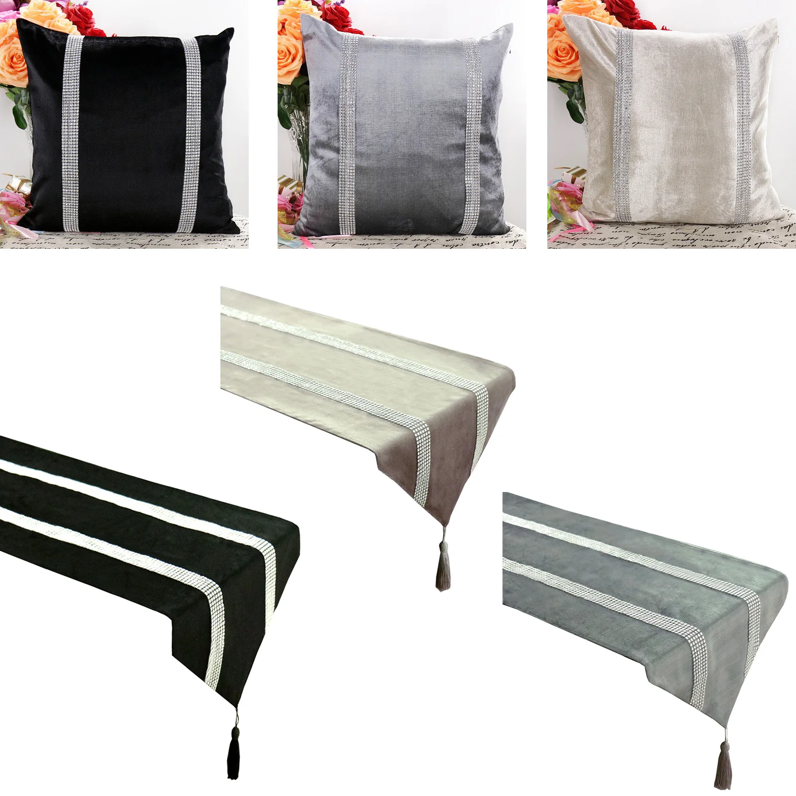 

1PC Fashion Modern Table Runner Solid Color Ironing Diamond Runner Table Cloth Luxury Pillowcase for Christmas Party Decorations