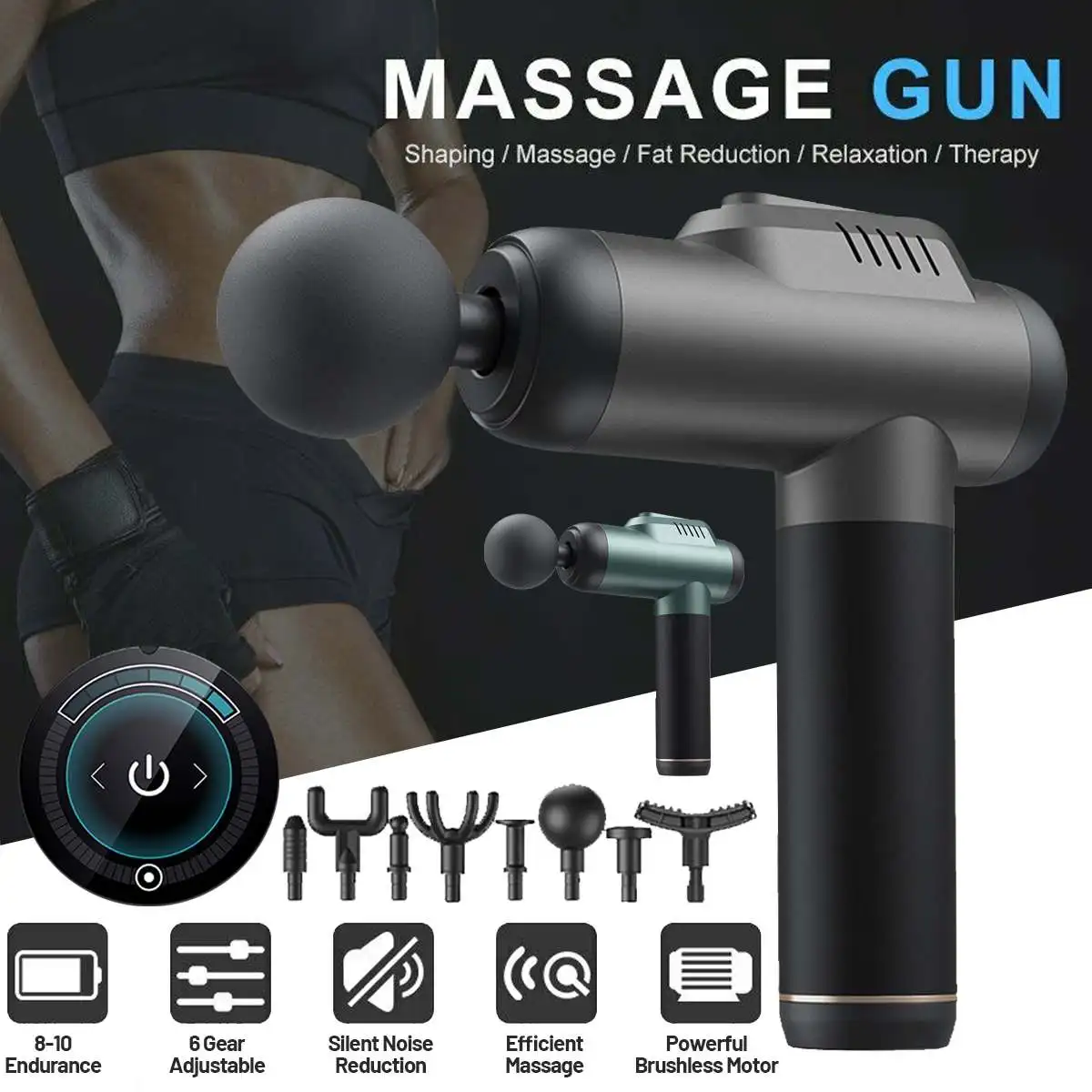 

KONKA A1-8D Massage Guns Deep Tissue Percussion Muscle Massager 6 Gear Adjustable Type-C Rechargeable Power Display with 8 Heads