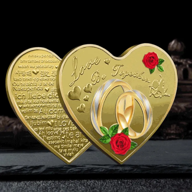 

Love Lucky Metal Crafts Coin 999 Silver Plated Gold-plated Love Ring Commemorative Coin Valentine's Day Coin Love Badge