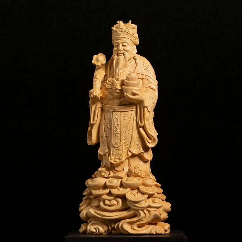 

escultura de Feng Shui de madera sólida, colección de decoración para el hogar, dios de la riqueza, 20CM, boj chino