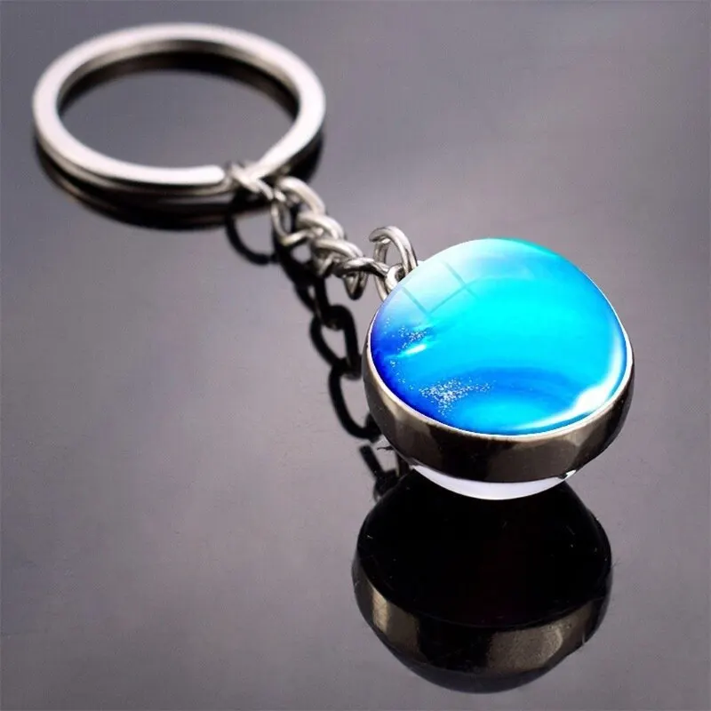 

Double Sided Solar System Car Key Chain Planet Keyring Nebula Space Keychain Moon Earth Sun Mars Art Picture Glass Ball