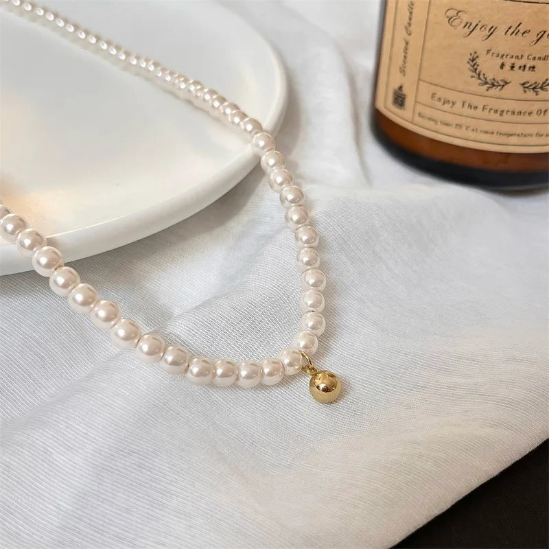 

Delicate Imitation Pearl Pendant Necklaces for Women Mujer Gold Color Ball Beaded Choker Necklace Wedding Bridal Accessories