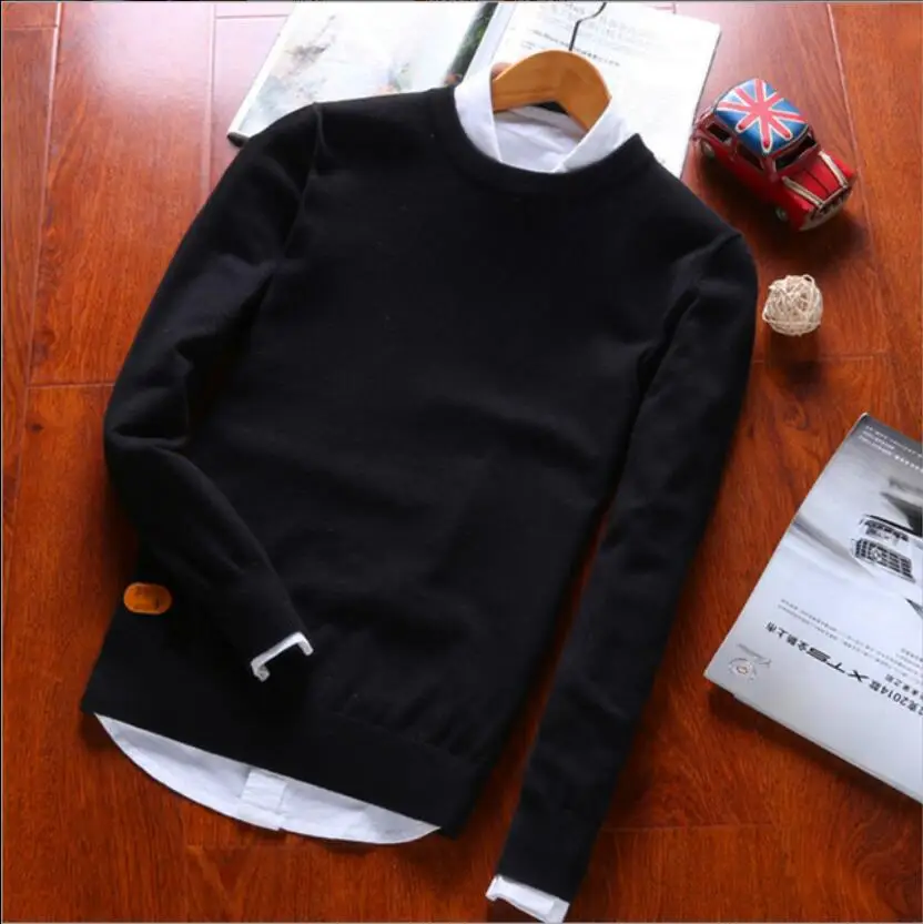 

Free Shipping2019 autumn New streetwear fashion Stitching Men's Sweaters Male Knitwear warm Korean Slim Round Collar men