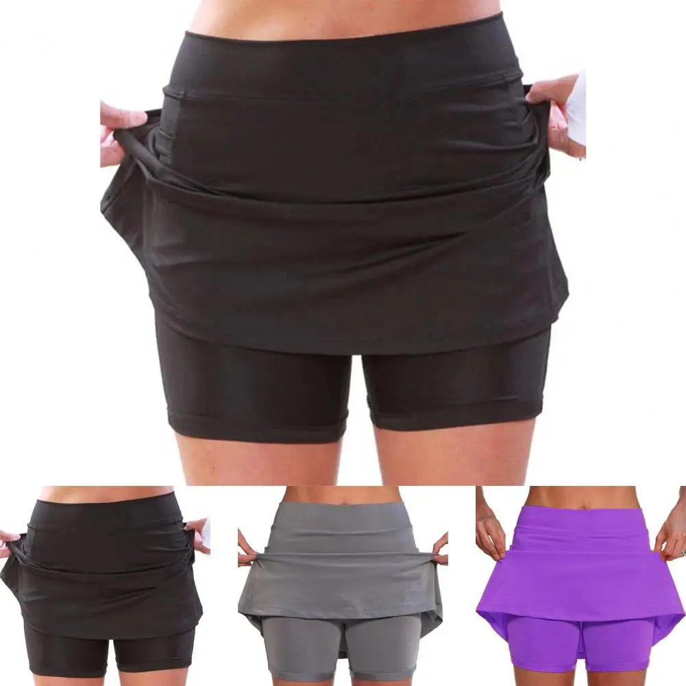

Fashion Secure Side Pockets Double-Layer Women Fitness Shorts Skirt Stretchy Women Athletic Shorts Skirt Sportwear