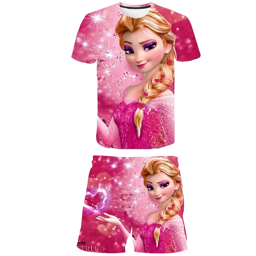 Summer Children Frozen 2 Clothes Suits Elsa Anna Princess Girls T Shirts Shorts 2 Piece Set   Kids Disney Series Clothing Outfit