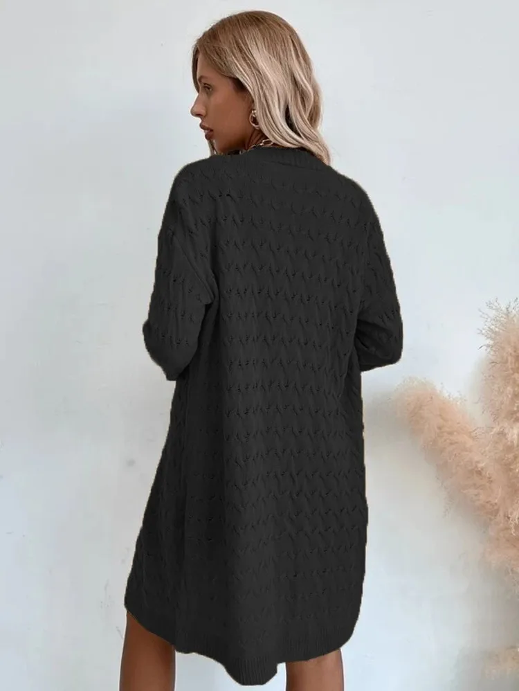 Женский Вязаный Кардиган С V-образным Вырезом И Длинными Рукавами Однотонный