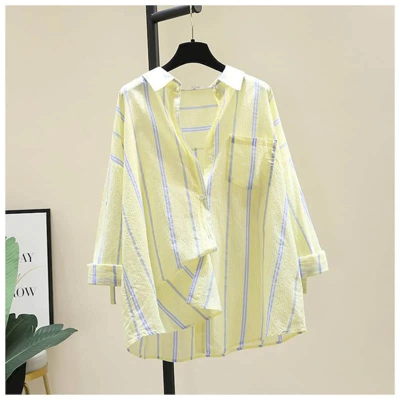 Рубашка-поло женская в полоску винтажная Свободная Повседневная модная