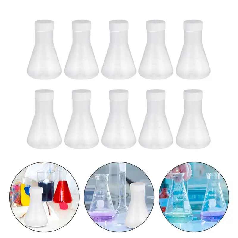 

10 шт., пластиковая колба, профессиональная колба Erlenmeyer, прозрачная научная колба