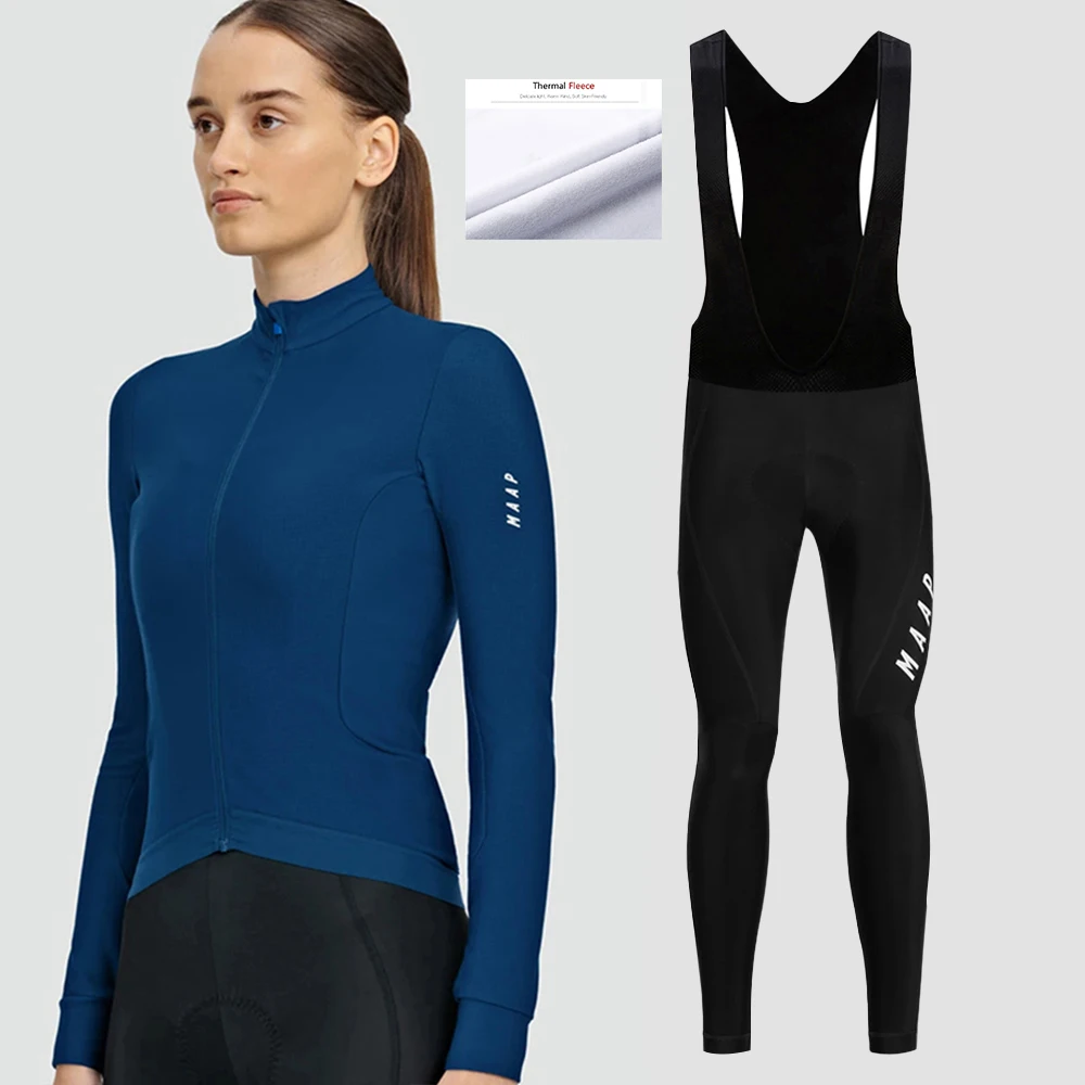 

MAAP Women Winter Thermal Fleece Cycling Jersey Set Bicycle Long Sleeve Suit Warm Bike Sportswear Clothing Comfortable