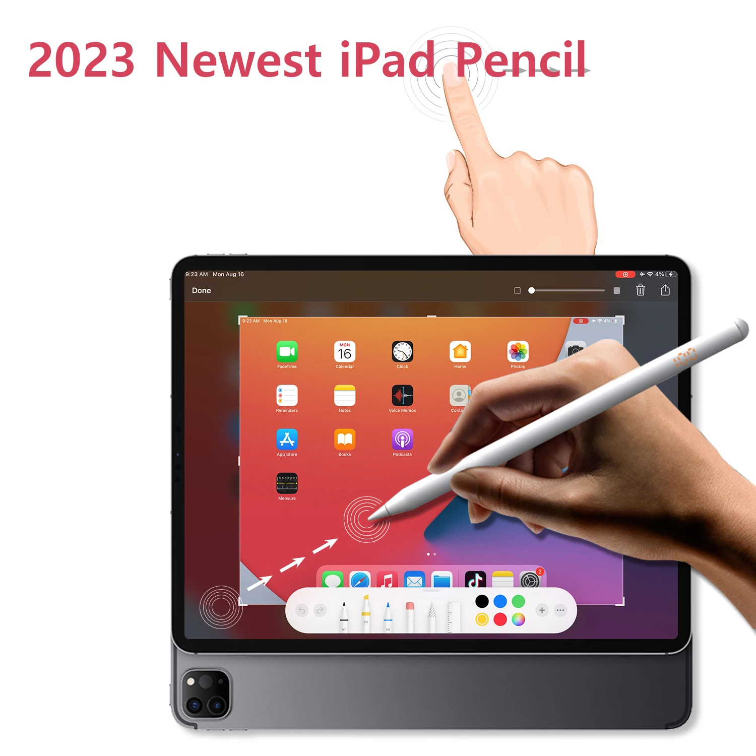 

Стилус-карандаш 2023 для iPad, точное позиционирование уровня батареи, отображение отклонения, наклон ладони, емкостный активный стилус