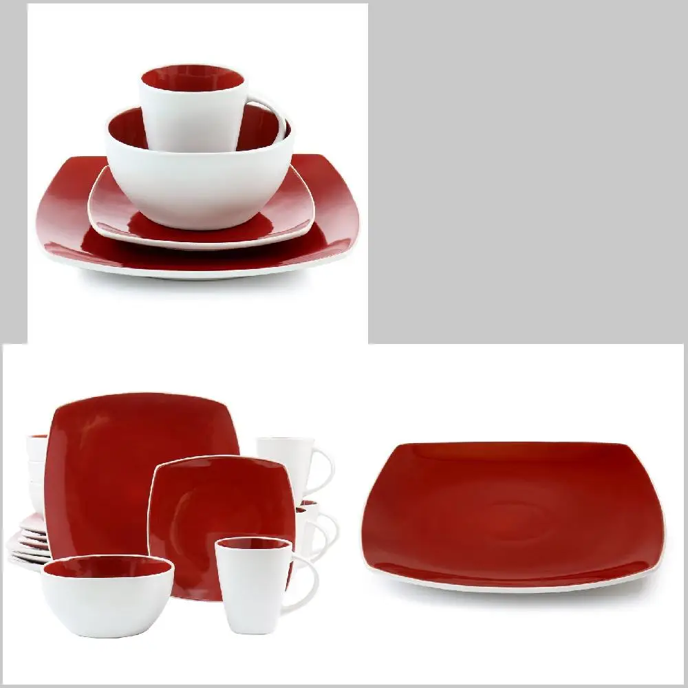 

Eye-Catching Red 16-Piece High-Quality Stoneware Dinnerware Set - Fine Dining Tableware That's Sure to Impress and Add Color to
