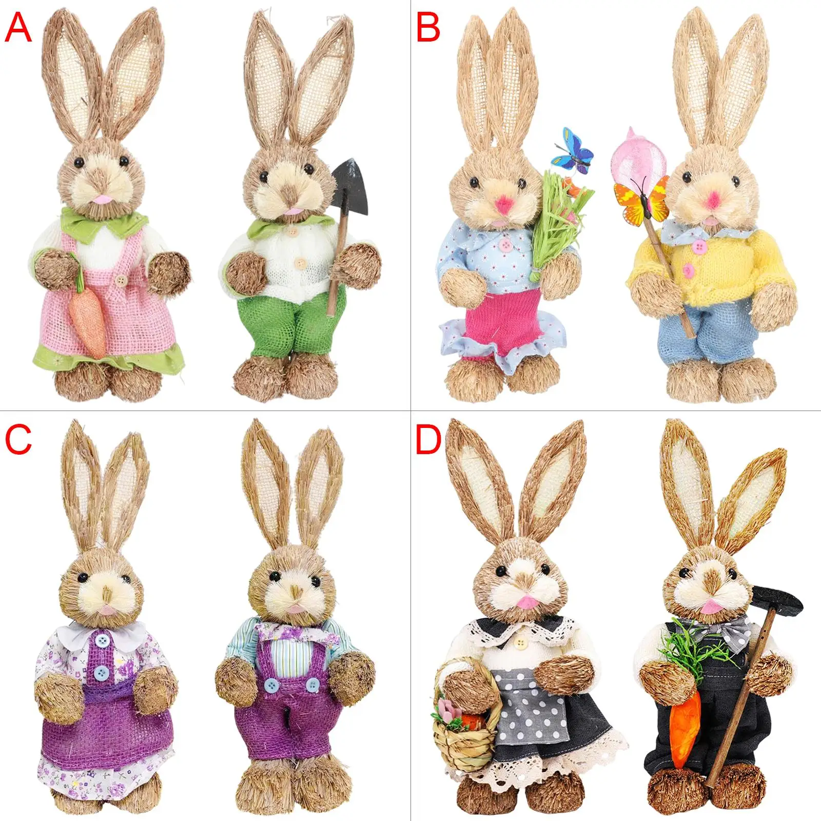 

2x Artificial Bunny Figurines Crafts Photo Props Standing Straw