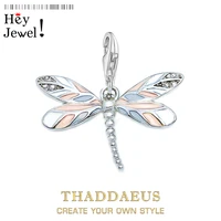 dragonfly pink charms pendant europe diy jewelry findings accessories pure 925 sterling silver fashion gift for women girl