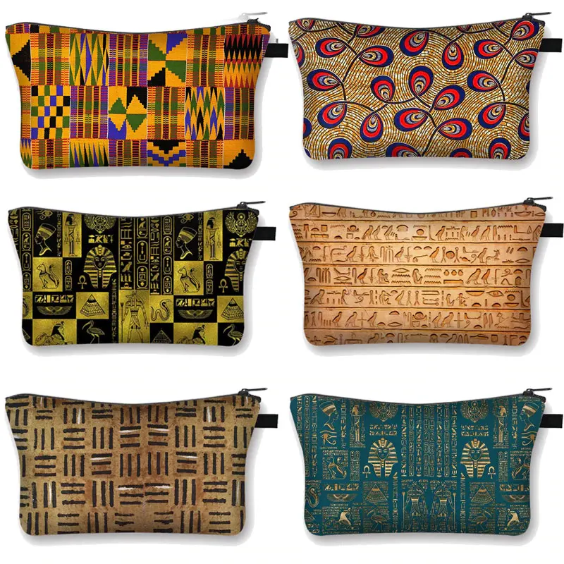 

Egyptian Hieroglyphs Symbols Print Print Cosmetic Case African Woman Makeup Bags Girls Lipstick Storage Bags for Travel Neceser