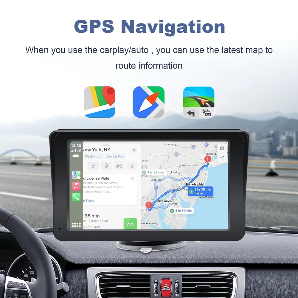 

7-дюймовый Ips-экран с беспроводным CarPlay Android автомобильный мультимедийный плеер Mirror Link для приборной панели, легко устанавливается на лобовое стекло