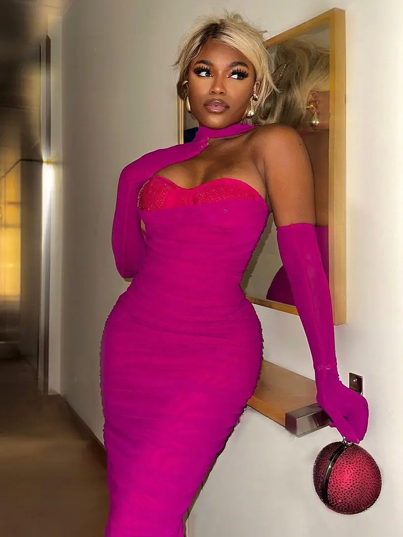 

Ailigou 2023 Новинка женское сексуальное платье с открытыми плечами с длинным рукавом фиолетовое длинное облегающее Плиссированное Платье из искусственной кожи элегантное вечернее платье