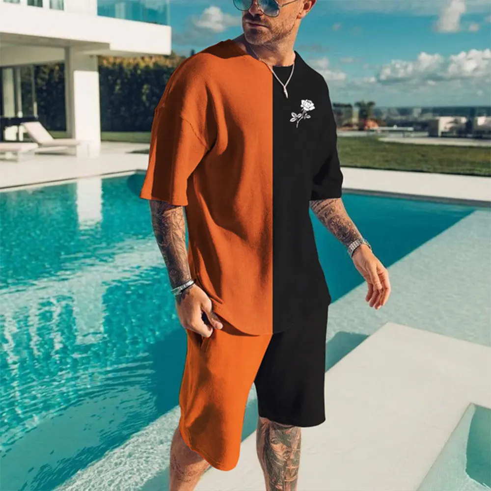Summer Suits for Men Sets Causal Short Sleeve Tshirt Beach Shorts Sportswear Man O-neck T-shirt 2-piece Tracksuits Clothing