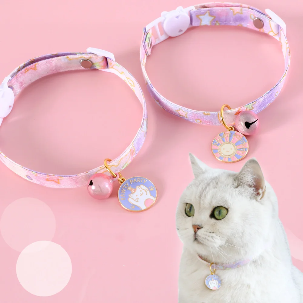 

Cat Collar Safety Breakaway Small Dog Tie Adjustable Neck Strap for Puppy Kittens Necklace Star Cats with Bell