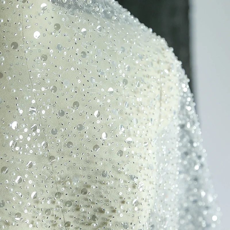 Белые Блестки из бисера жемчужная вышитая кружевная ткань для вечернего