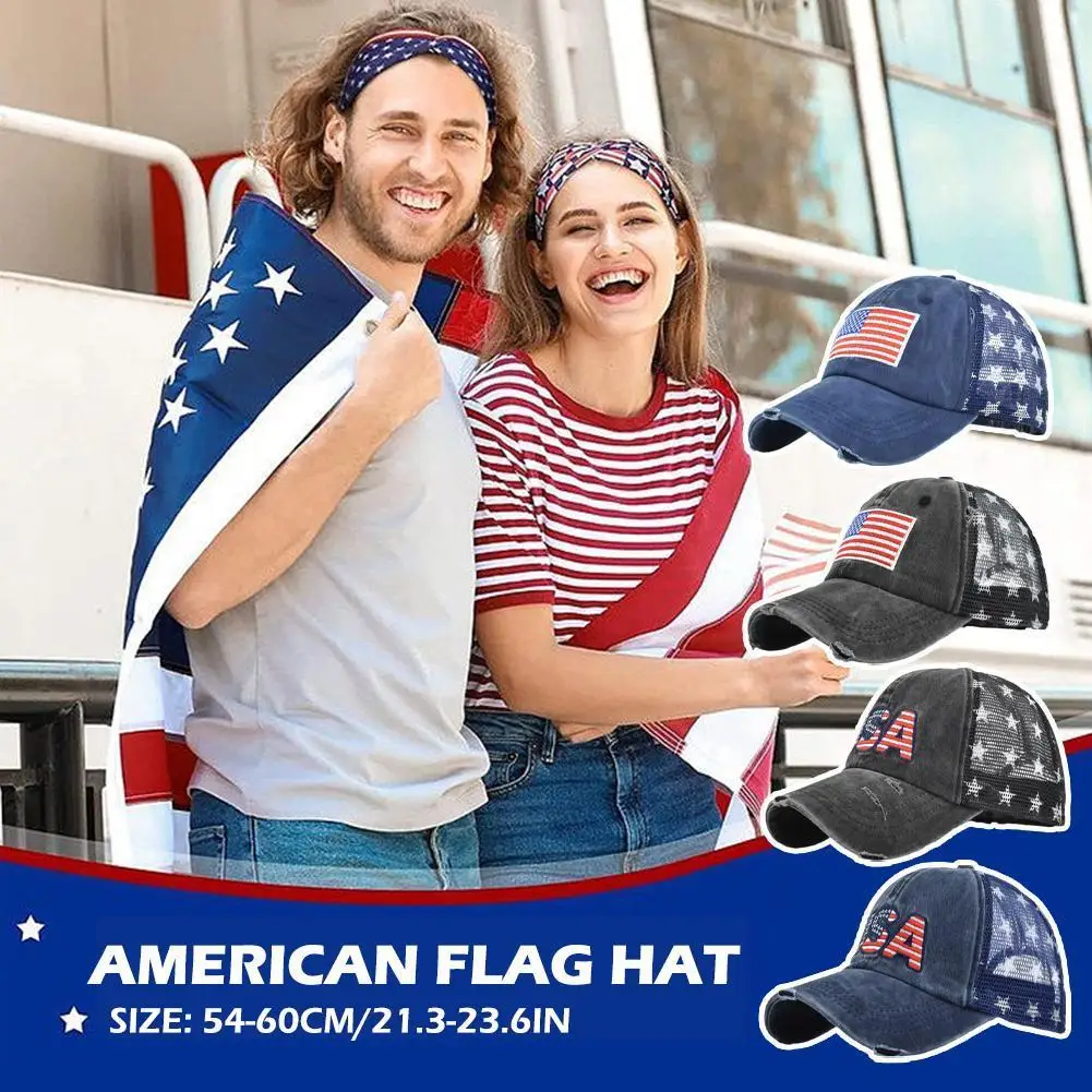 

Hat U.S. Flag Cap Embroidered Baseball Cap Pentagram Mesh Sports Outdoor Cap Adjustable Cap A3B6