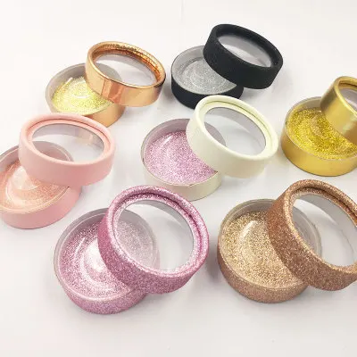 

10pcs Wholesale false eyelash packaging box lash boxes custom your Logo Fake 3d Mink Eyelahes glitter round packing case empty