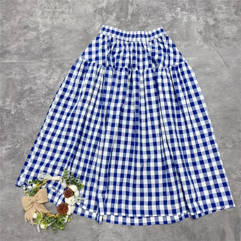 Johnature 2025 японские клетчатые юбки весна-лето ретро свободные повседневные длинные