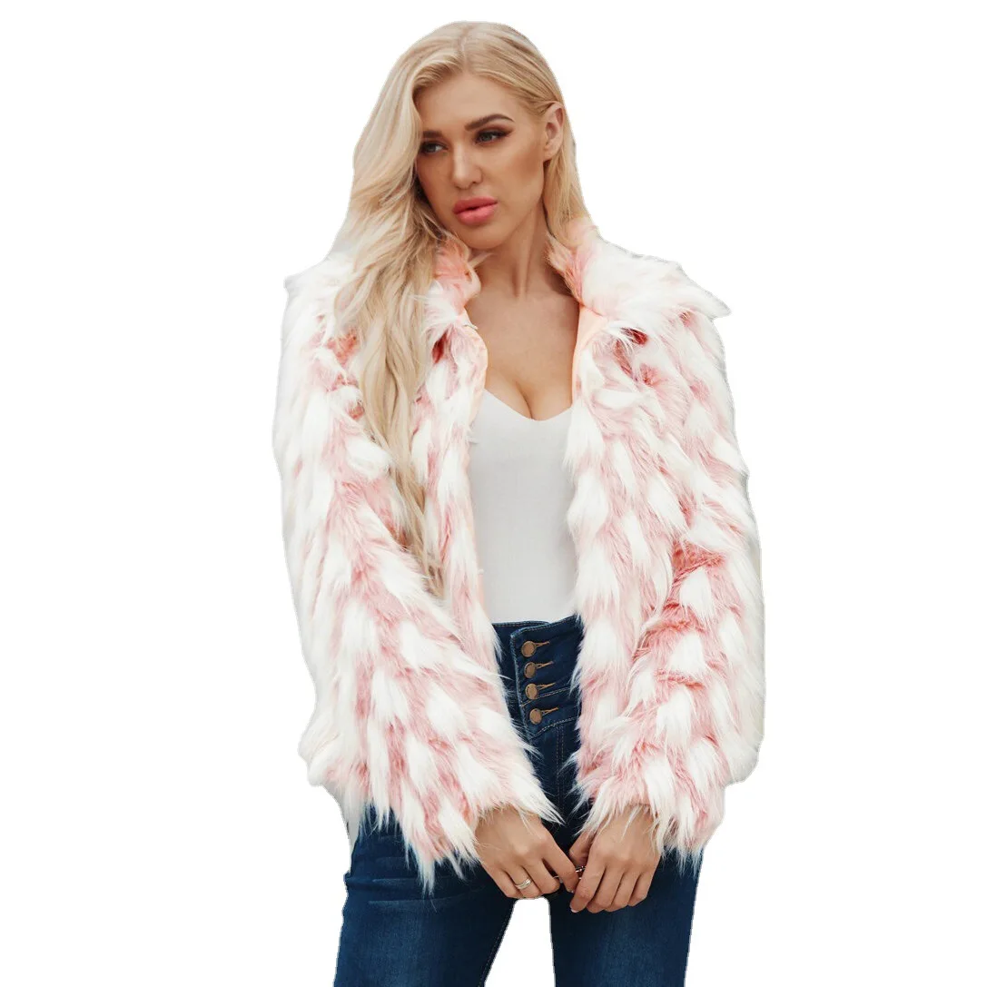 Women's Leather Fur Coat Fashion Polo Collar Top Faux Fur Coat Women's Faux Fur Coat