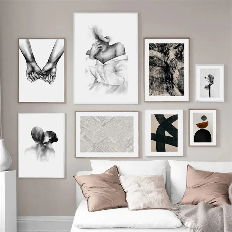 

Nordic Minimalist Black And White Canvas Painting Modern Abstract Line Figure Poster Wall Art Picture Home Decor Bedroom Prints