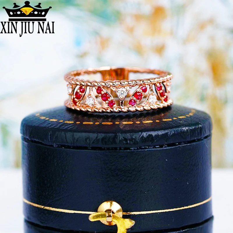 

Женские винтажные кольца с красным и белым кристаллом, фирменное ювелирное изделие из 18-каратного розового золота с фианитом и Рубином, Подарок на годовщину, 925