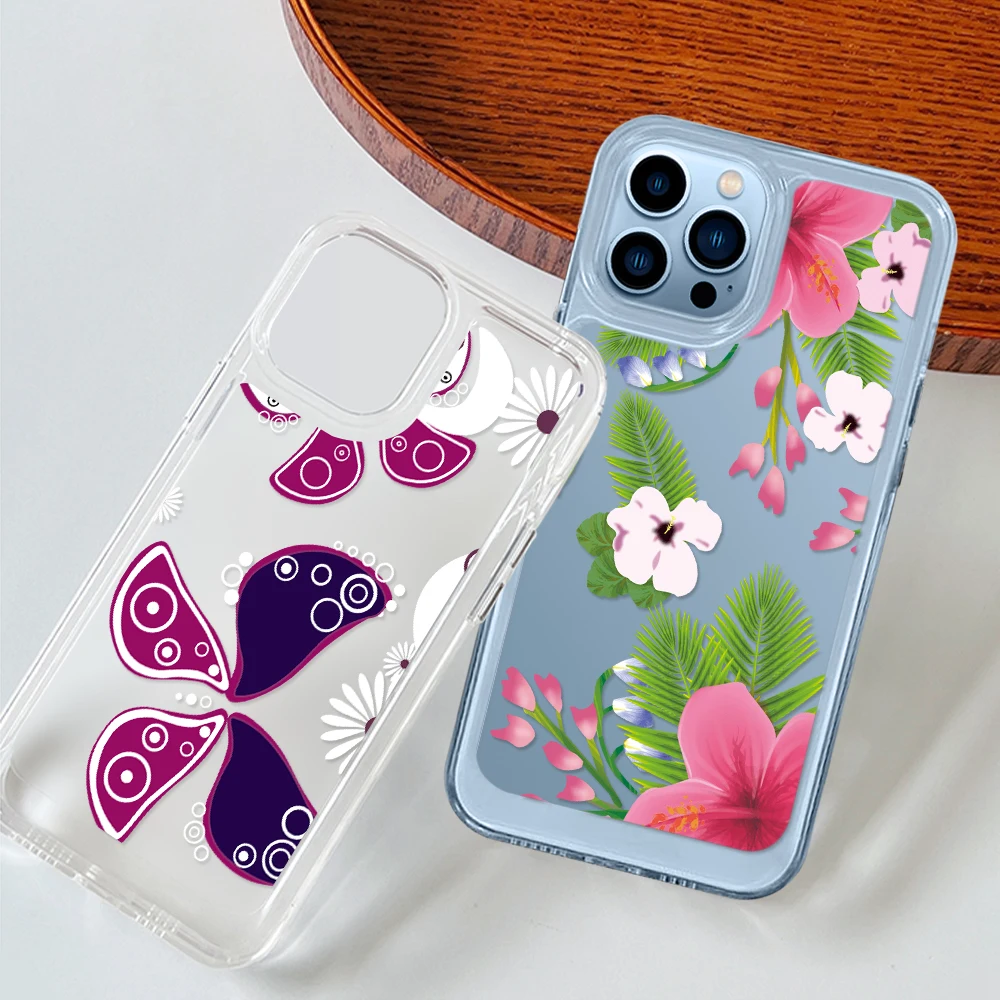 

Clear Phone Case for iPhone 14 13 12 11 Pro Max Mini XS XR X Flower Retro Fashion Shell Back Cover for iPhone14ProMax Fundas