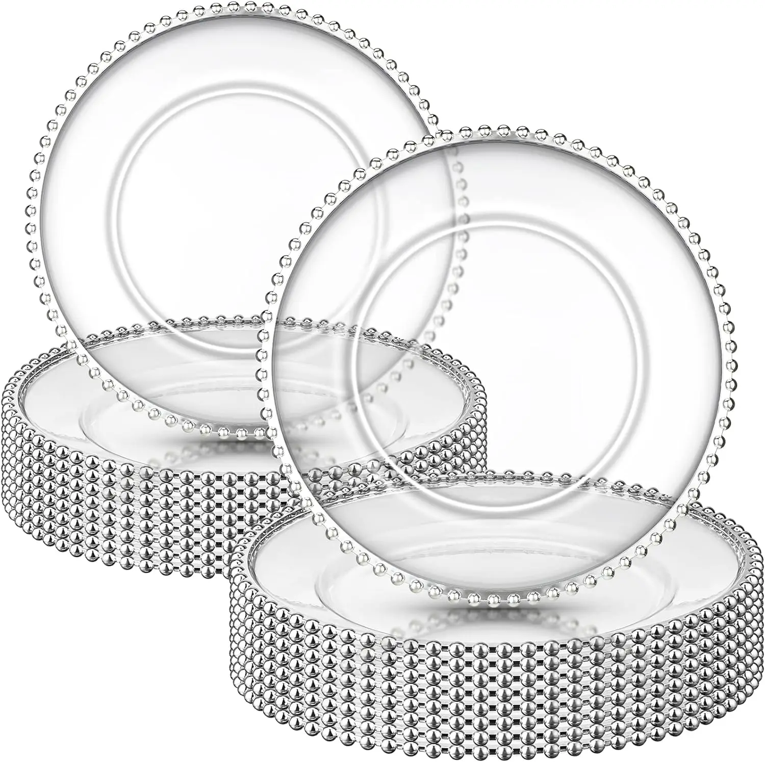 

Pcs Plastic Beaded Charger Plates 13 Inch Round Dinner Chargers Silver Bead Charger for Dinner Plates Clear Service Plates for W