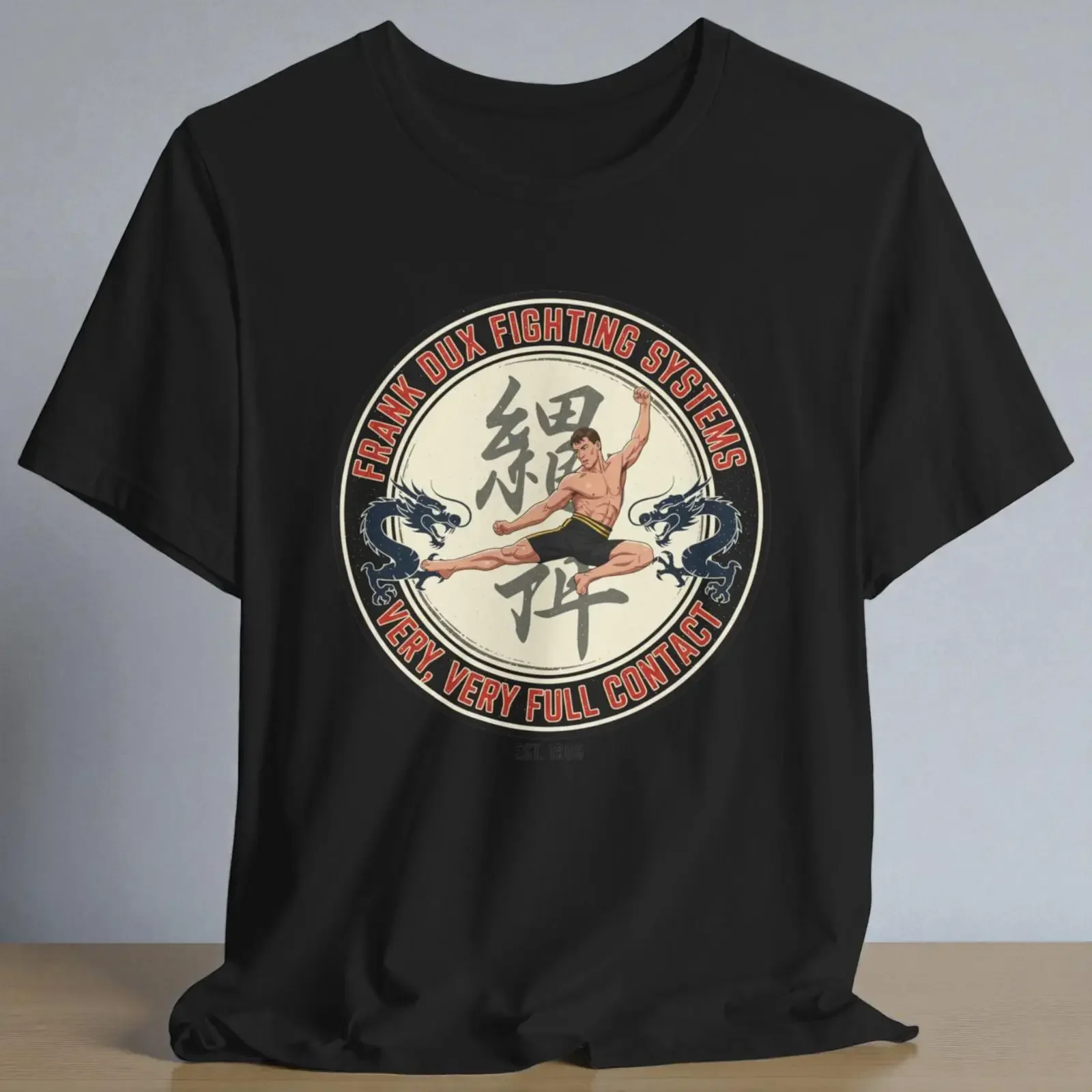 Фото Футболка Bloodsport Movie T Shirt с изображением Фрэнка Дакса, винтажная, с эффектом потертости, слегка комфортная, дизайнерская одежда унисекс. №1