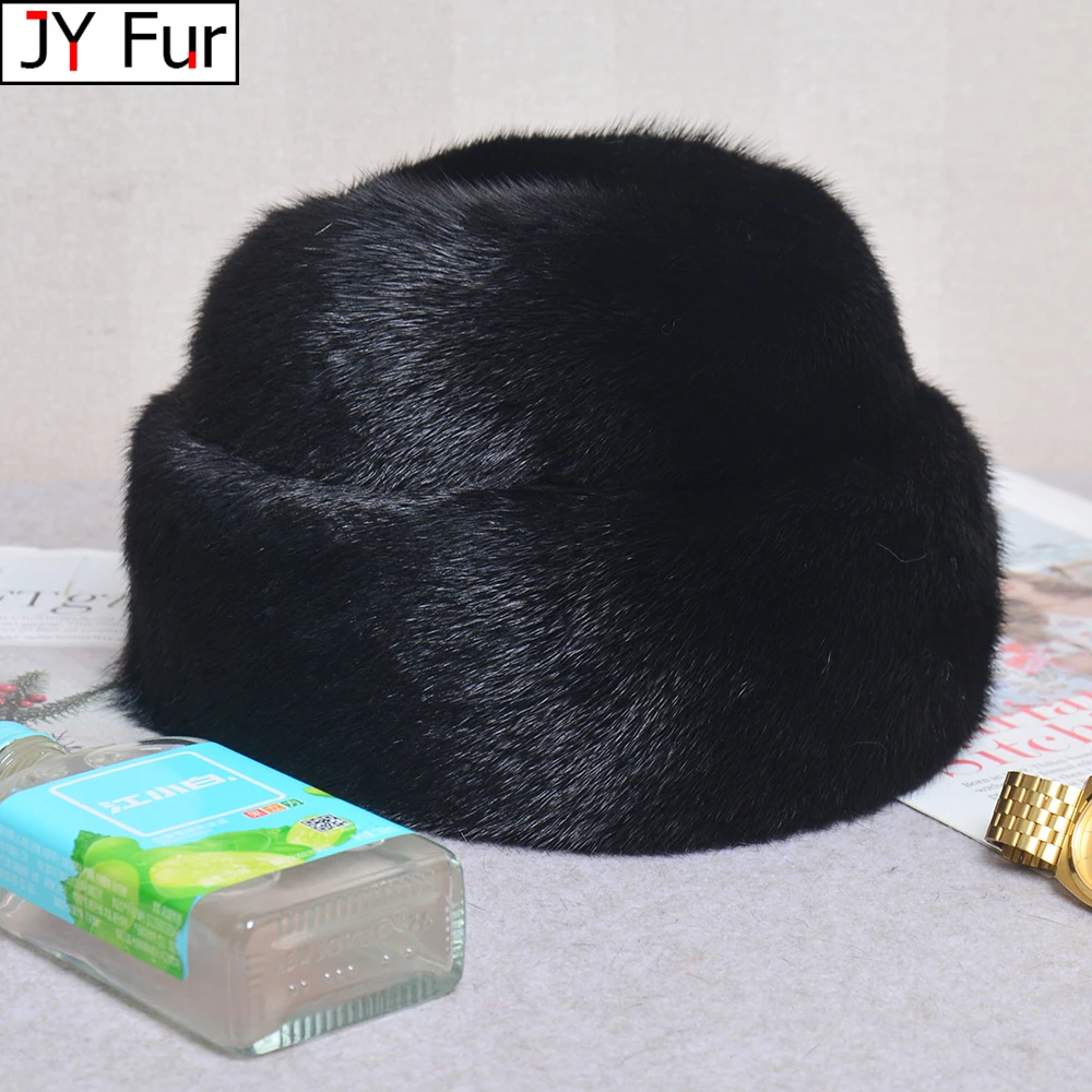 Men Real Mink Fur Caps Winter Fur Hat Real Marten Fur Hat Warm Russian Popular Earmuffs Beanies Real Mink Fur Cap For Men