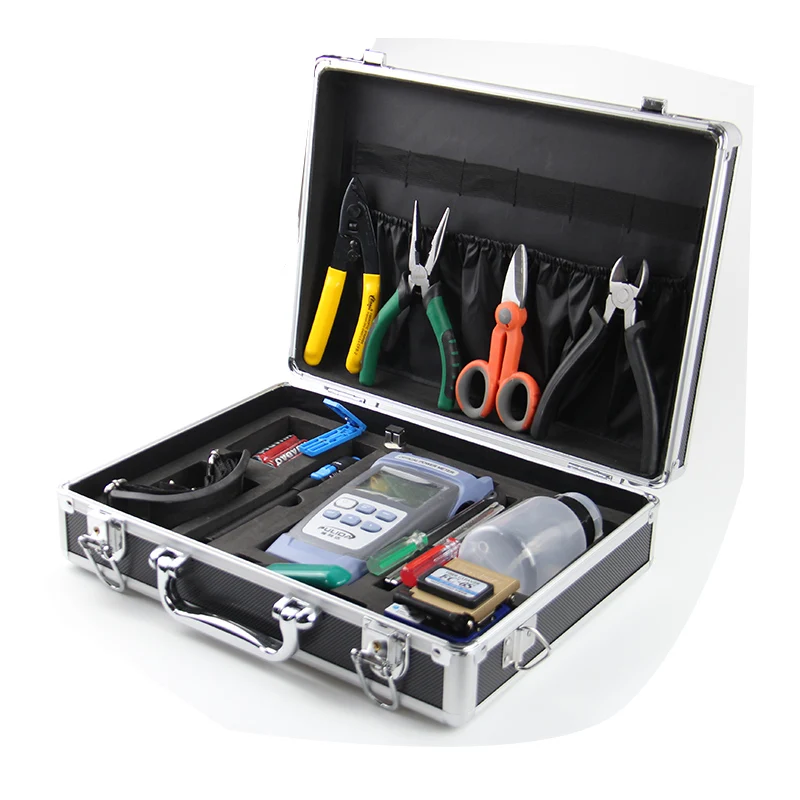 16 in 1 Optical fiber cold junction kit set toolbox 30mw 30KM vfl power meter fiber cleaver CFS-2 stripper FC-6S Kevlar scissors
