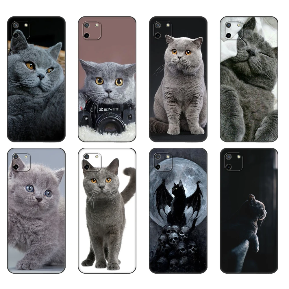 

Black tpu Case For OPPO Realme C11 Case For Realme C 11 RealmeC11 Back RMX2185 Case Cover Bumper British Shorthair cat