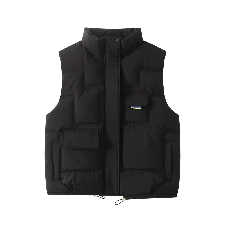 

Toddler Vest Autumn Winter Children Sleeveless Turtleneck Waistcoats Pure Color Black/beige Warm Thicken Jackets with Pockets