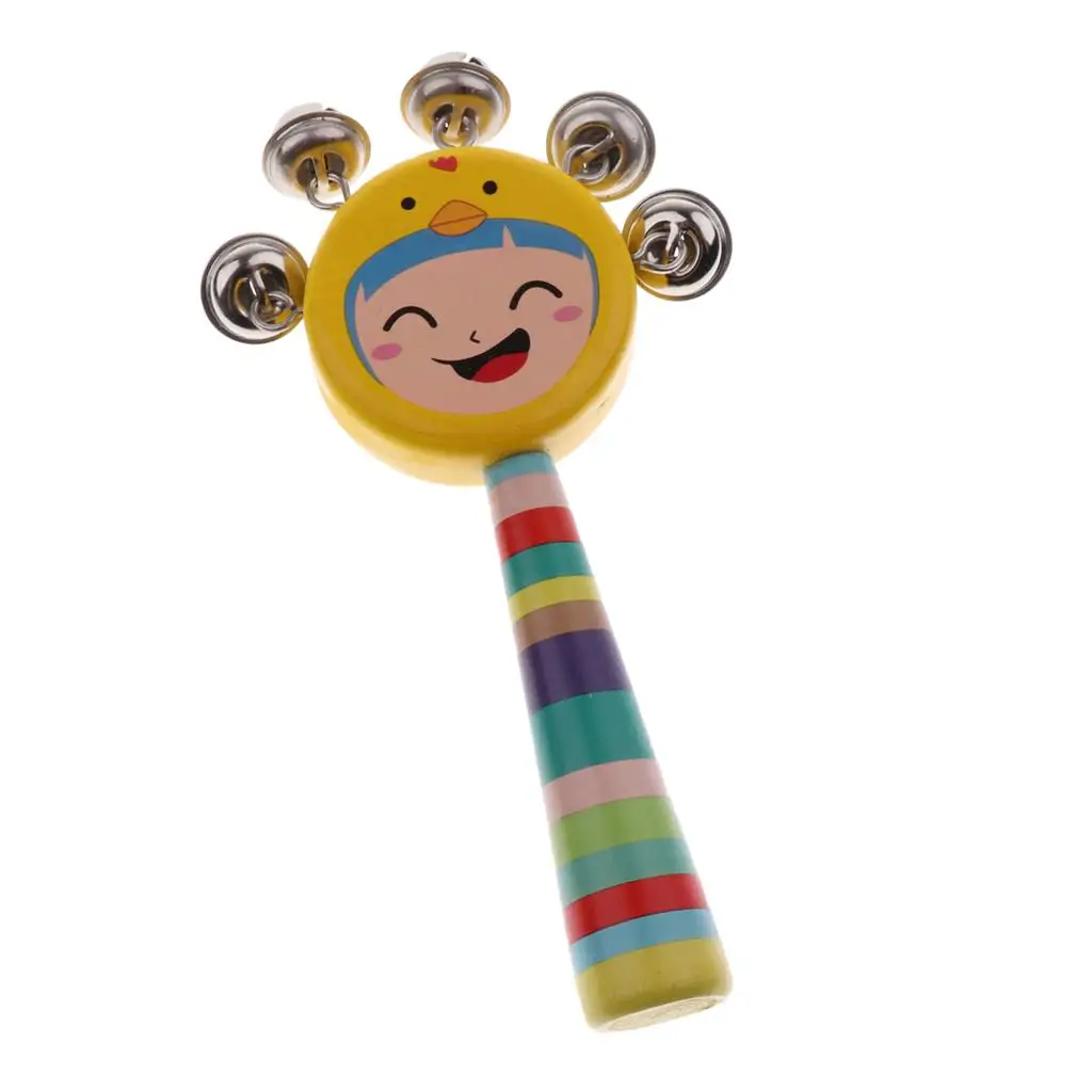 

Wood Orff Instrument Cartoon Hand Bell Rattle Drum Kids Toy Gifts Yellow