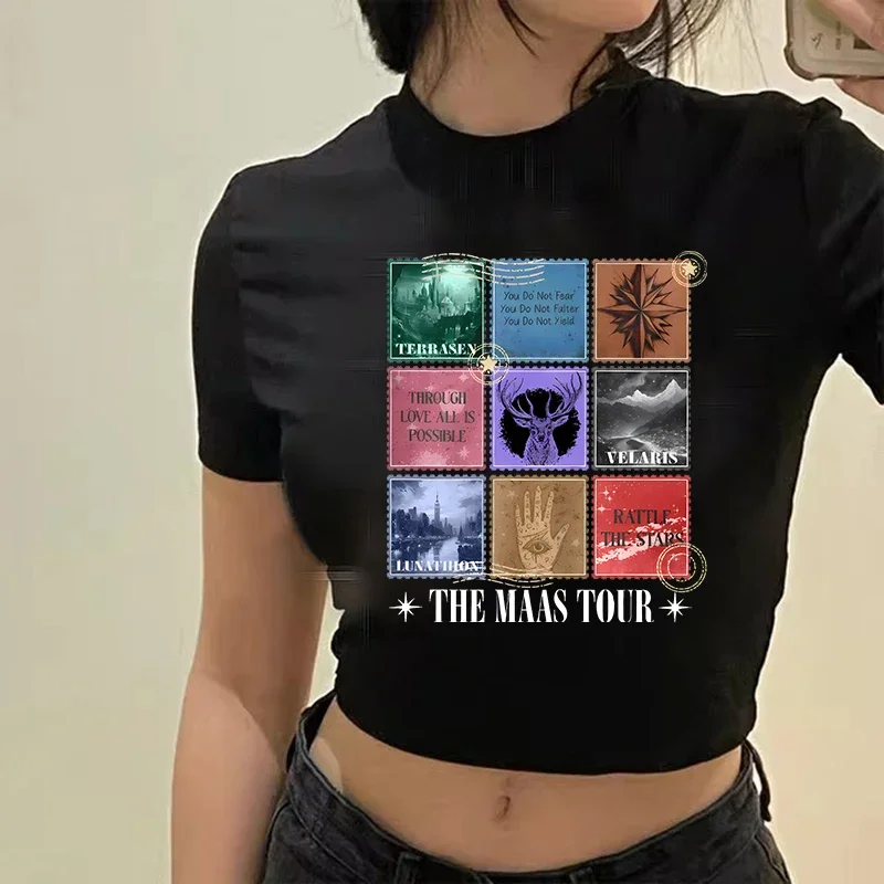 Acotar Velaris Y2k женский короткий топ с графическим рисунком 2000s женская готическая