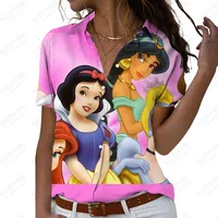 Women's temperament top ladies casual work wearing shirt Disney printed casual buttons summer short -sleeved shirts