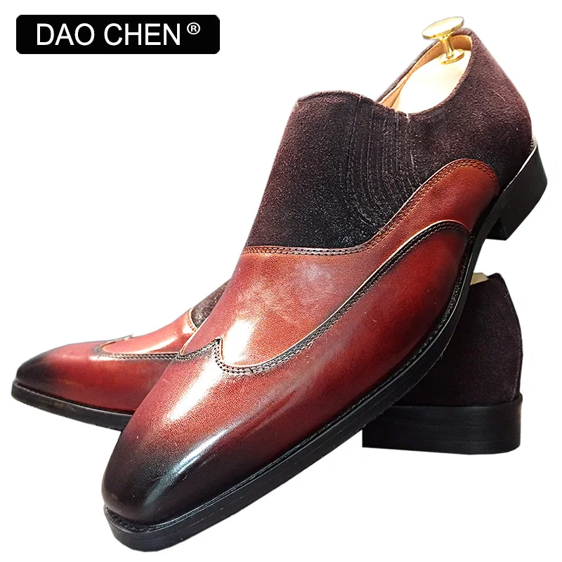 Genuine Leather Black Brown Mixed Colors Wingtip Men Casual Dress Wedding Office Loafers Shoes For Men