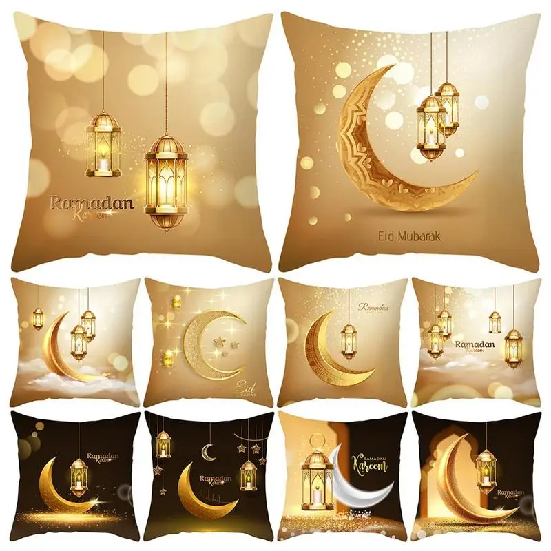 

Hot SaleEid Pillow Cover Golden Moon Home Pillow Living Room Sofa Bedside Pillowcase Eid Kareem Decoration For Home Office