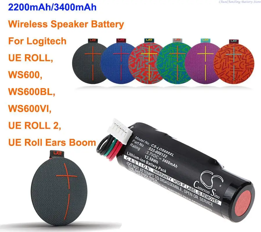 

Cameron Sino 2200mAh/3400mAh Speaker Battery 533-000122 for Logitech UE ROLL,WS600,WS600BL,WS600VI,UE ROLL 2, UE Roll Ears Boom