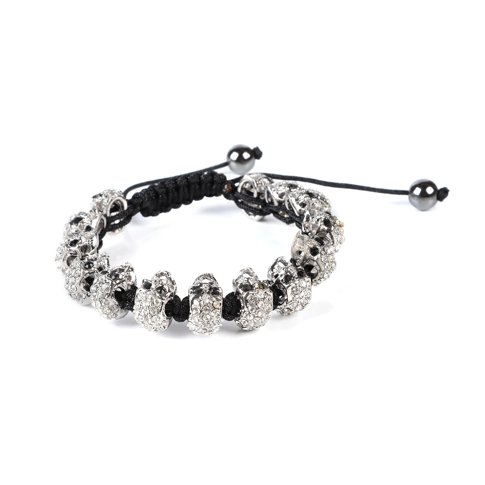 

14pcs Micro Pave CZ/Austria Crystal Rhinestones Skull Beads Charm Braided Bracelet Adjustable Punk Skeleton Unisex Jewelry
