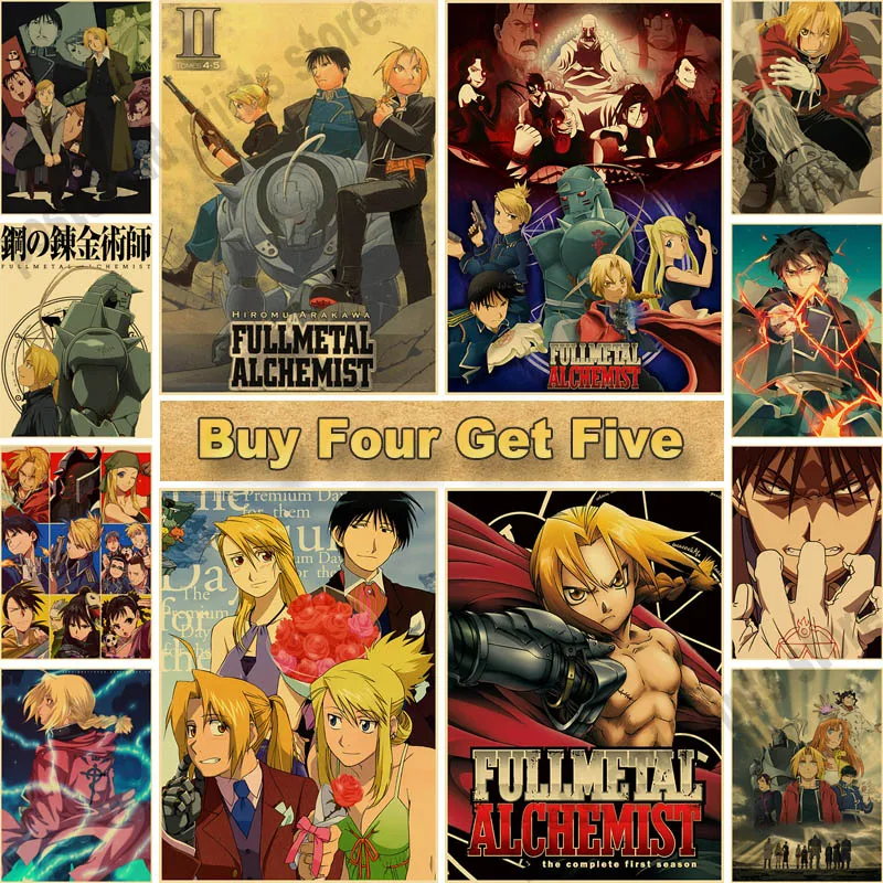 

Anime Fullmetal Alchemist Vintage Posters Kraft Paper Poster Painting Home Decor Comic Wall Stickers Living Room Bar Mural Gifts