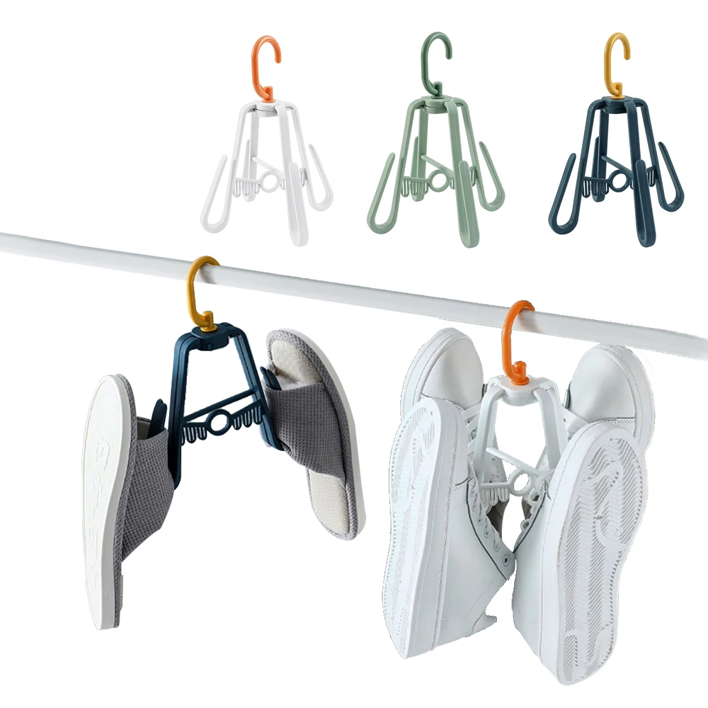 

Multifunctional Shoe Rack Four Hooks Windproof Foldable Rotatable Hangers Balcony Insole Sock Home Bathroom Storage Organizer