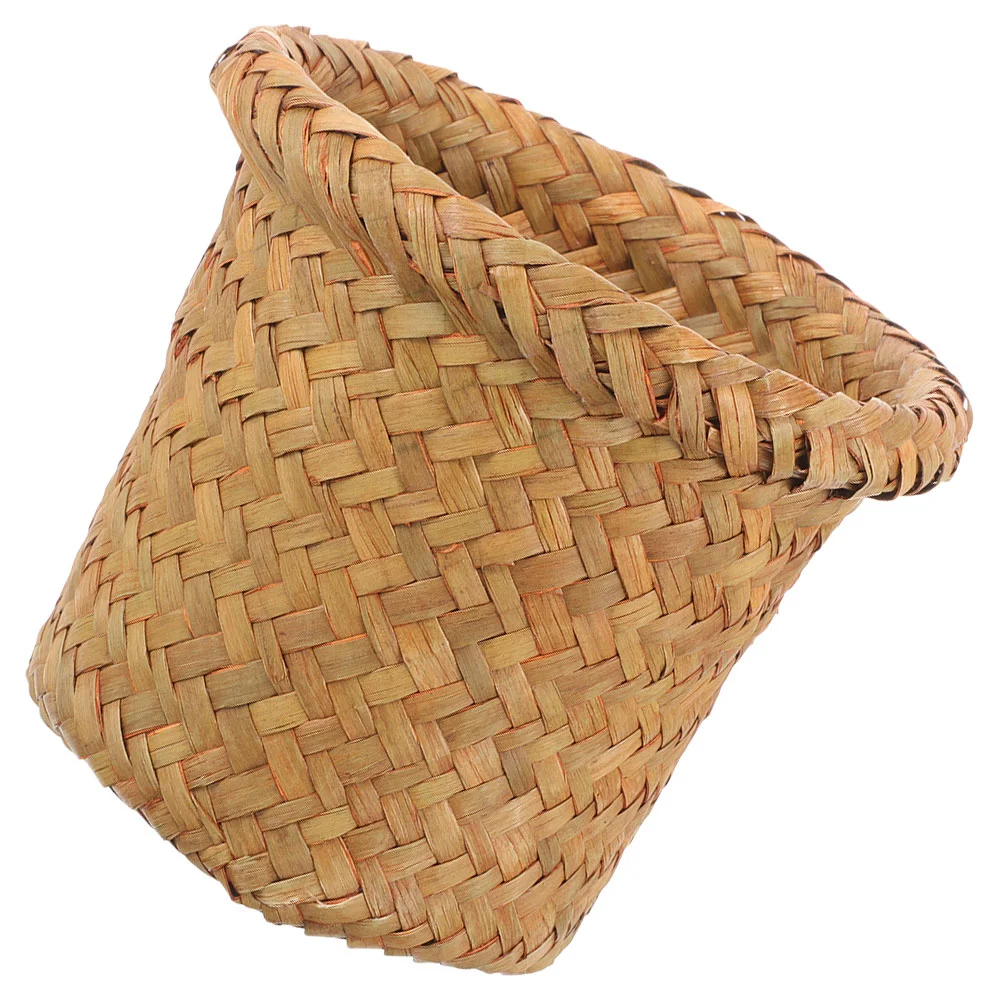 

Office Trash Cans Barrel Small Basket Bathroom Woven Paper Household Straw Elegant Storage Natural